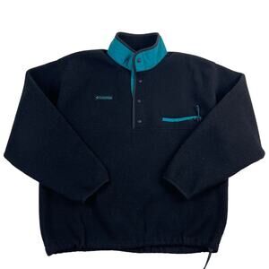 Vintage Black & Teal Blue Columbia Quarter Button Fleece Size Large Made in USA